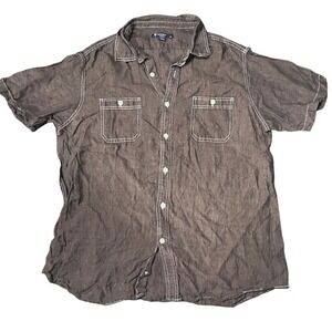 Cremieux‎ Classics Button Up Shirt Short Sleeve Pockets Brown Mens XL